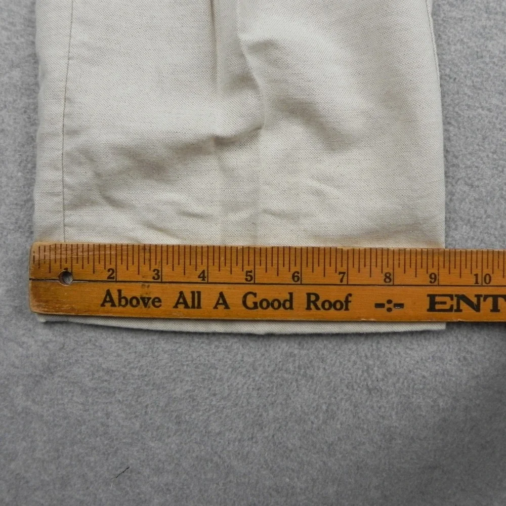 Roundtree & Yorke Pants Mens 44x30 Relaxed Fit Linen Cotton Pleated Cuffed Beige